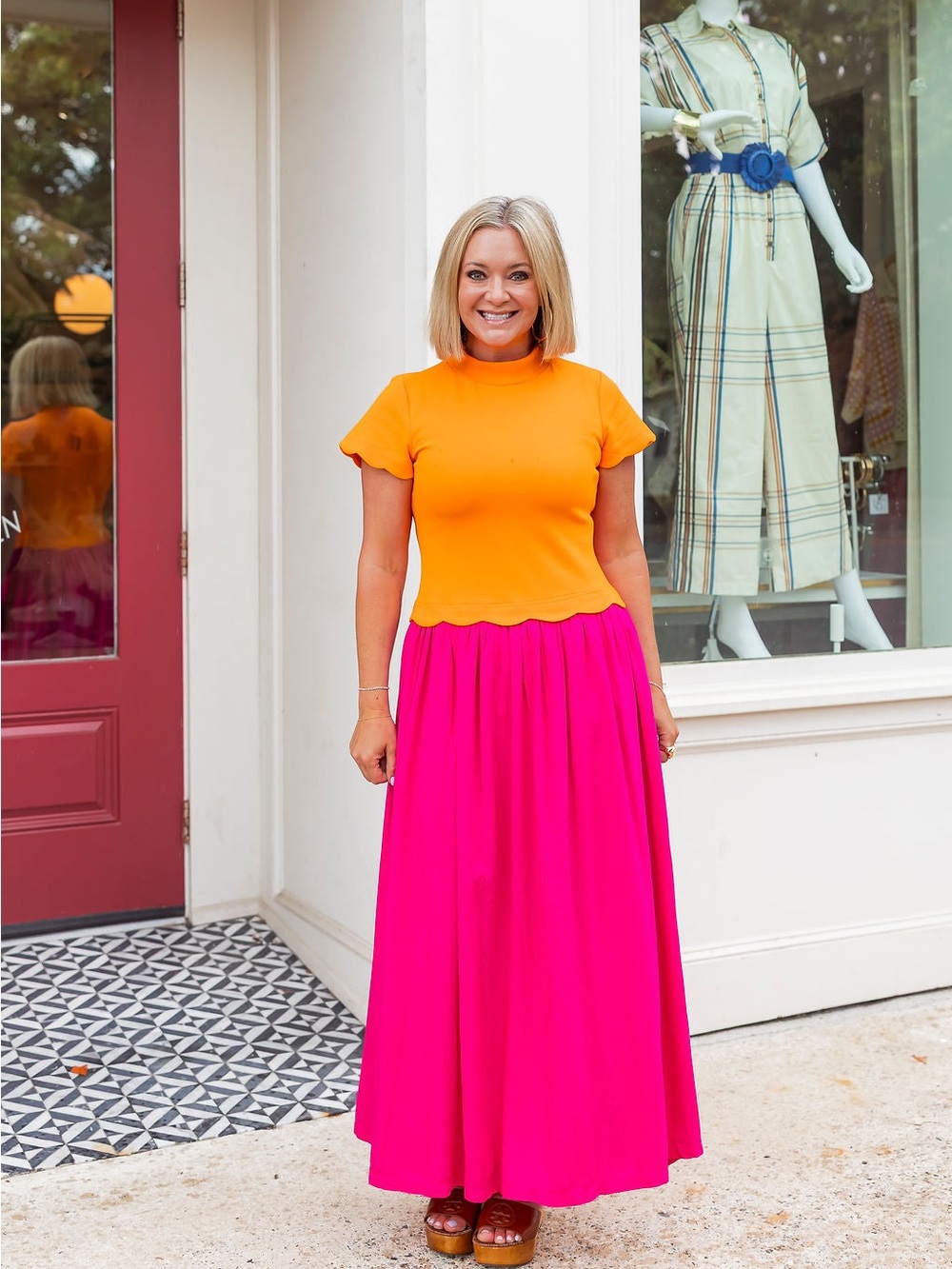 Sugarlips Orange Top with Bright Pink Maxi Dress